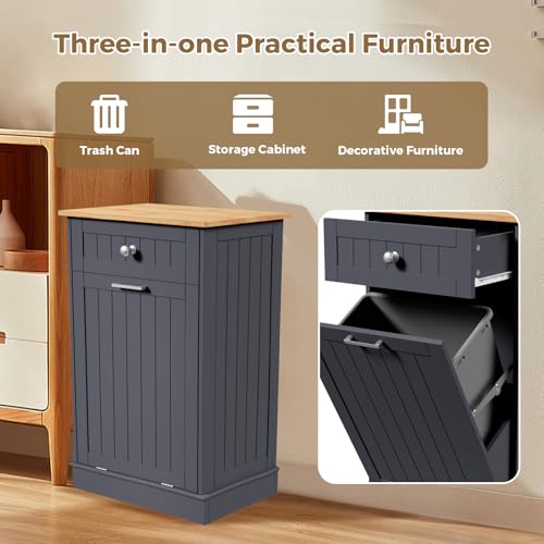 Tilt Out Trash Cabinet Kitchen Trash Can Holder Recycling Cabinet Laundry Hamper with Hideaway Drawer Wooden Bamboo Cutting Board with Added