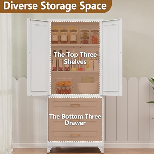 Pantry Cabinet, 71 Inch Tall Kitchen Storage Cabinet, Metal Pantry Cabinet with Doors and Adjustable Shelves, Black Food Cupboard
