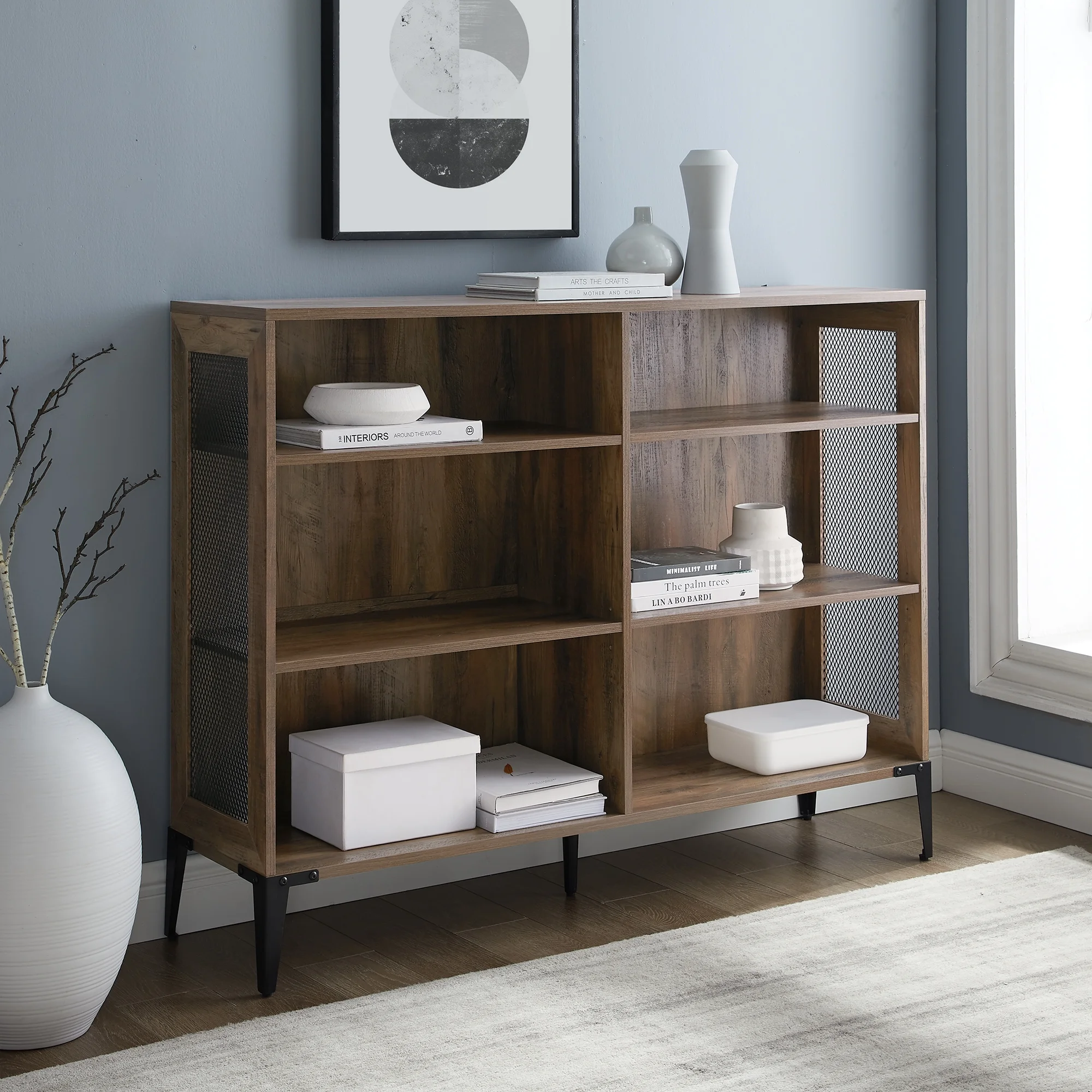 Walker Edison Designs Jeremy 6-Shelf Reclaimed Bookcase, Barnwood
