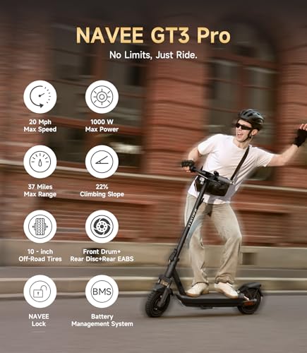 NAVEE Electric-Scooter-Adults, e Scooter GT3, Fast 20 Mph, 700w 500w Motor with Suspension, Long Range 30 Miles, 10 inch Tires All Terrain