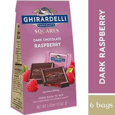 Ghirardelli Dark Chocolate Raspberry Squares Medium Bags, Case of 6