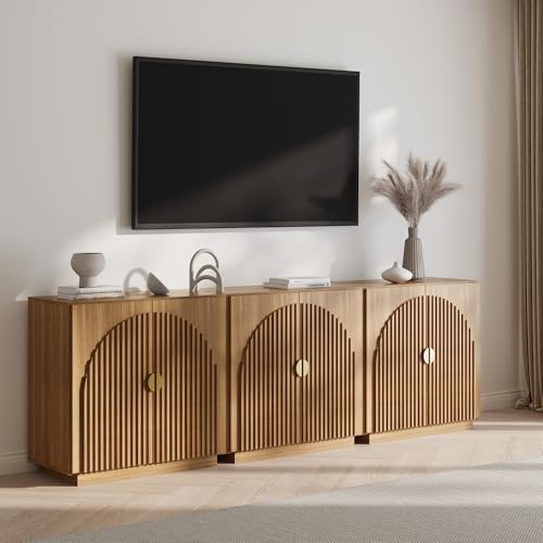 BELLEZE 65 Inch Fluted Buffet Cabinet with Storage, Symmetrical Arc Accent Sideboard Large Console Table for Dining Room, Kitchen