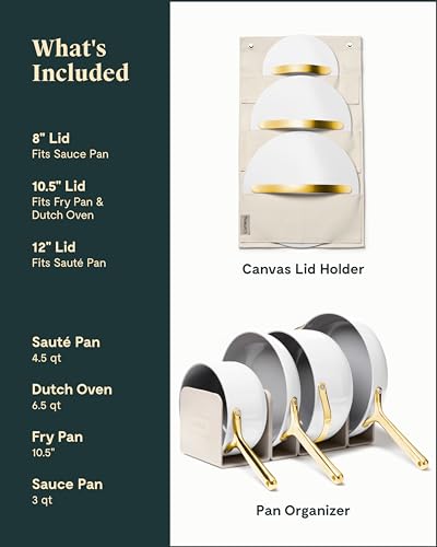 Caraway Nonstick Ceramic Cookware Set (12 Piece) Pots, Pans, 3 Lids and Kitchen Storage - Non Toxic - Oven Safe & Compatible with All Stovetops