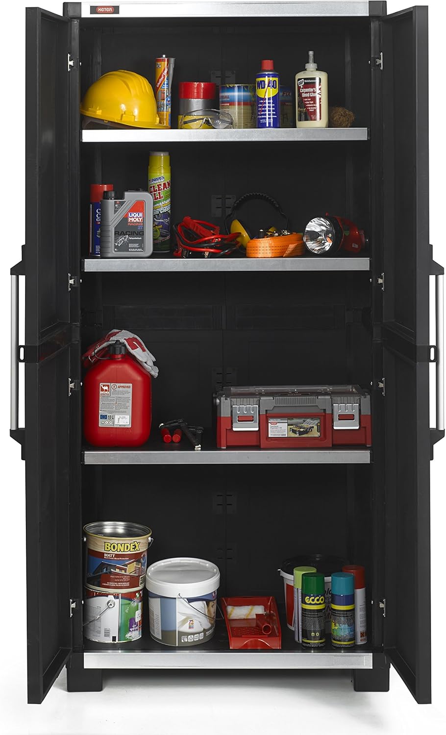 KETER XL Pro Tall Storage Cabinet with Doors and Shelves for Tool and Home Organization, Black