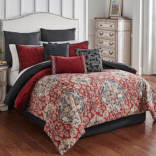 Riverbrook Home 100% Polyester Comforter Set, Queen, Hillcrest - Ivory/Gold, 9 Piece Set