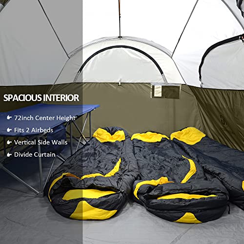 CAMPROS CP Tent 8 Person Camping Tents, Weather Resistant Family Tent, 5 Large Mesh Windows, Double Layer, Divided Curtain for Separated Room