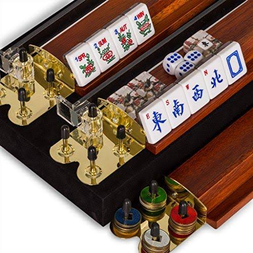 Yellow Mountain Imports American Mahjong (Mah Jong, Mahjongg, Mah-Jongg, mAh Jongg) Set with 166 Tiles, 4 Pushers, 4 Racks, Wood