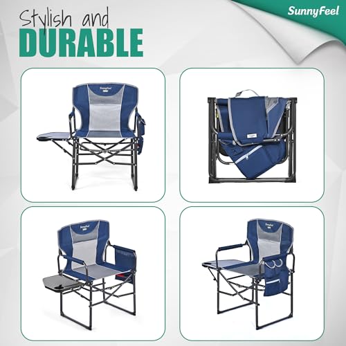 SUNNYFEEL Oversized Camping Directors Chair 2 Pack, Portable Folding Lawn Chairs for Adults Heavy Duty with Side Table,Pocket for Beach, Fishing