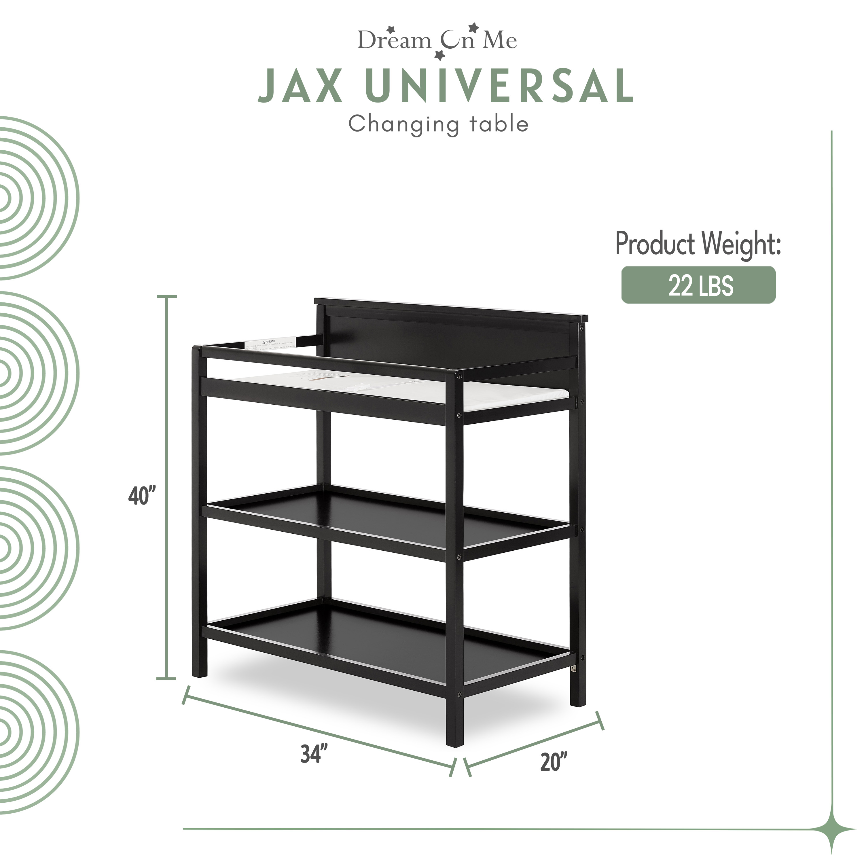 Dream On Me Jax Universal Changing Table, Matte Black