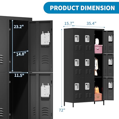 3 Doors Lockers for Employees, Steel Storage Lockers Lockable, Metal Locker Storage Cabinet for Home Office School Gym, Require Assembly (Grey)