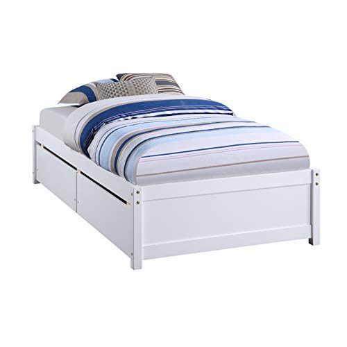 SOFTSEA Twin Size Platform Bed with Storage Drawers, Wooden Platform Bed Frame with 2 Drawers, Storage Platform Bed with Headboard