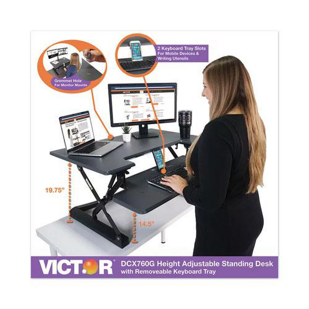 Victor Technology DCX760 High Rise Height Adjustable Standing Desk With Keyboard Tray