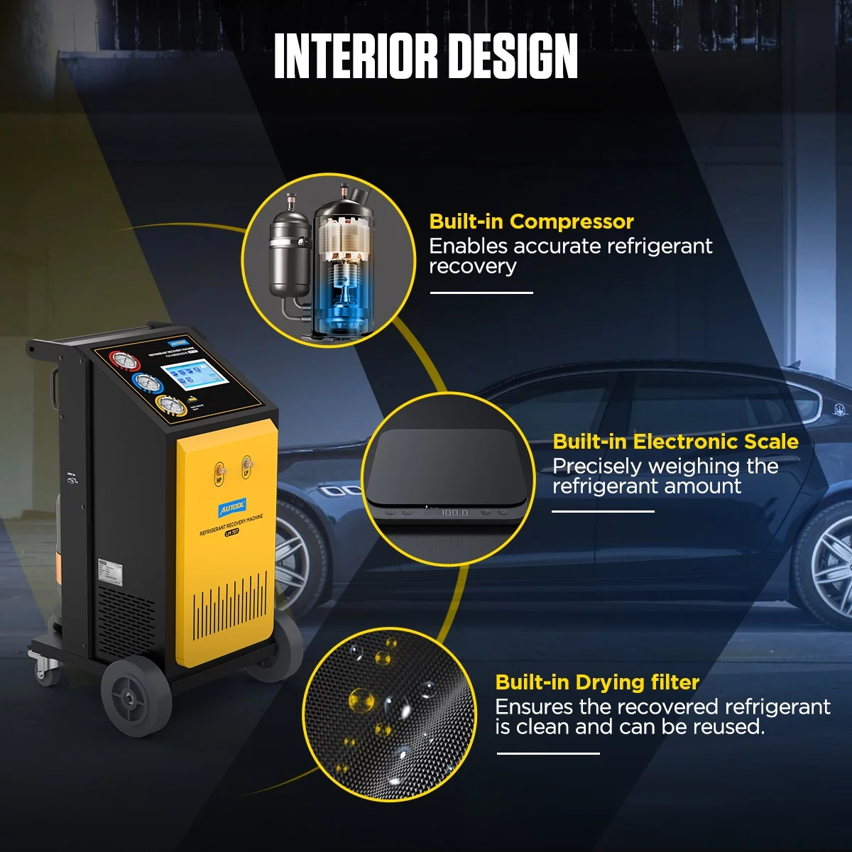 AUTOOL LM707 Automoatic AC Refrigerant Recharge Recovery Machine 3/8 HP Refrigerant Recovery Machine AC 110V 60Hz Refrigerant Recycle Filling Machine