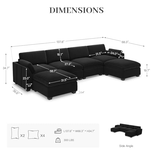 Belffin Extra Large Modular Sectional Sofa,106.3" 4-Seater L Shaped Couch,Velvet Convertible Sectional Couches for Living Room