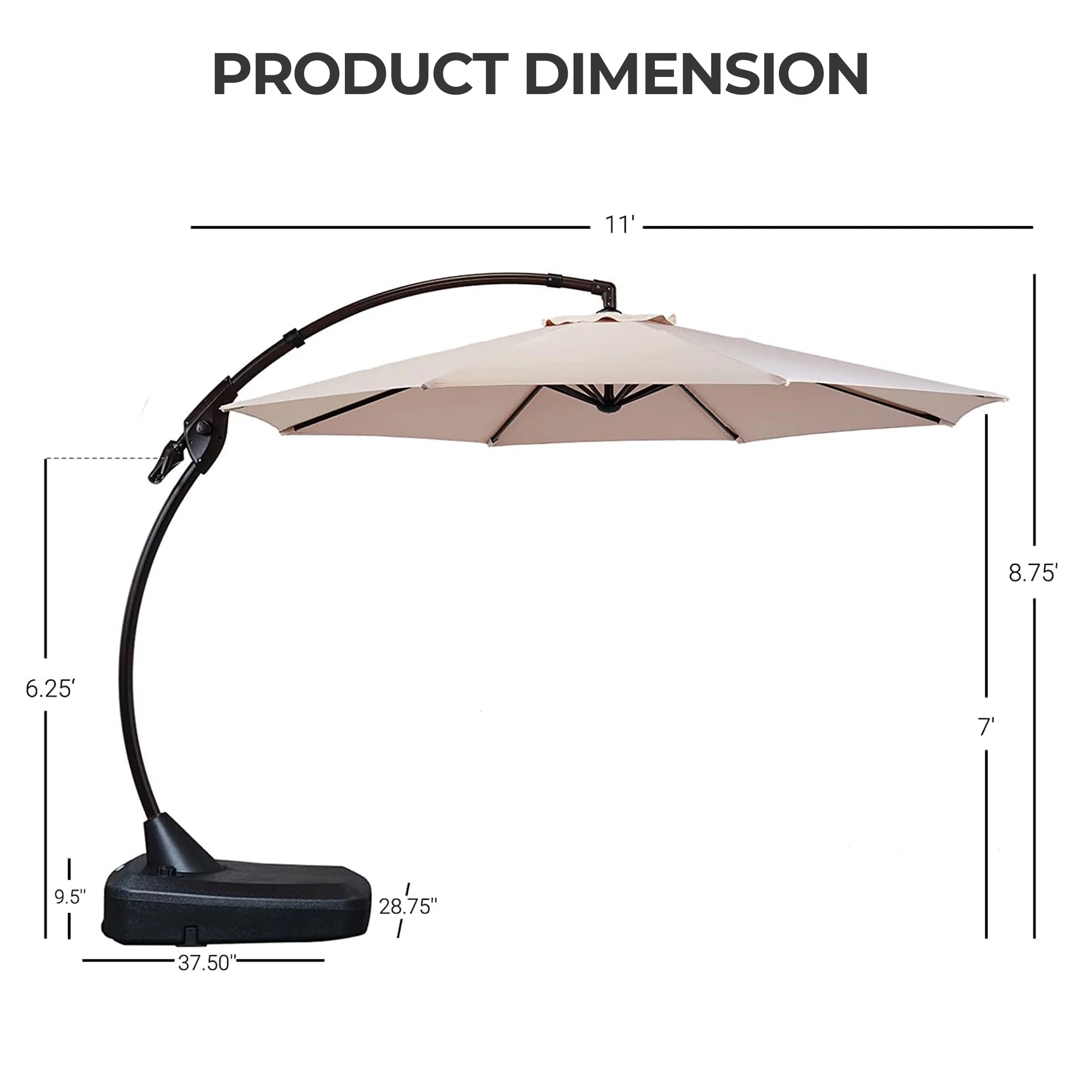 Grand Patio 11-Ft Outdoor Patio Umbrella with Base, Curved Offset Cantilever Umbrella Large w/360° Rotation Shade for Patio Pool Deck, Champagne