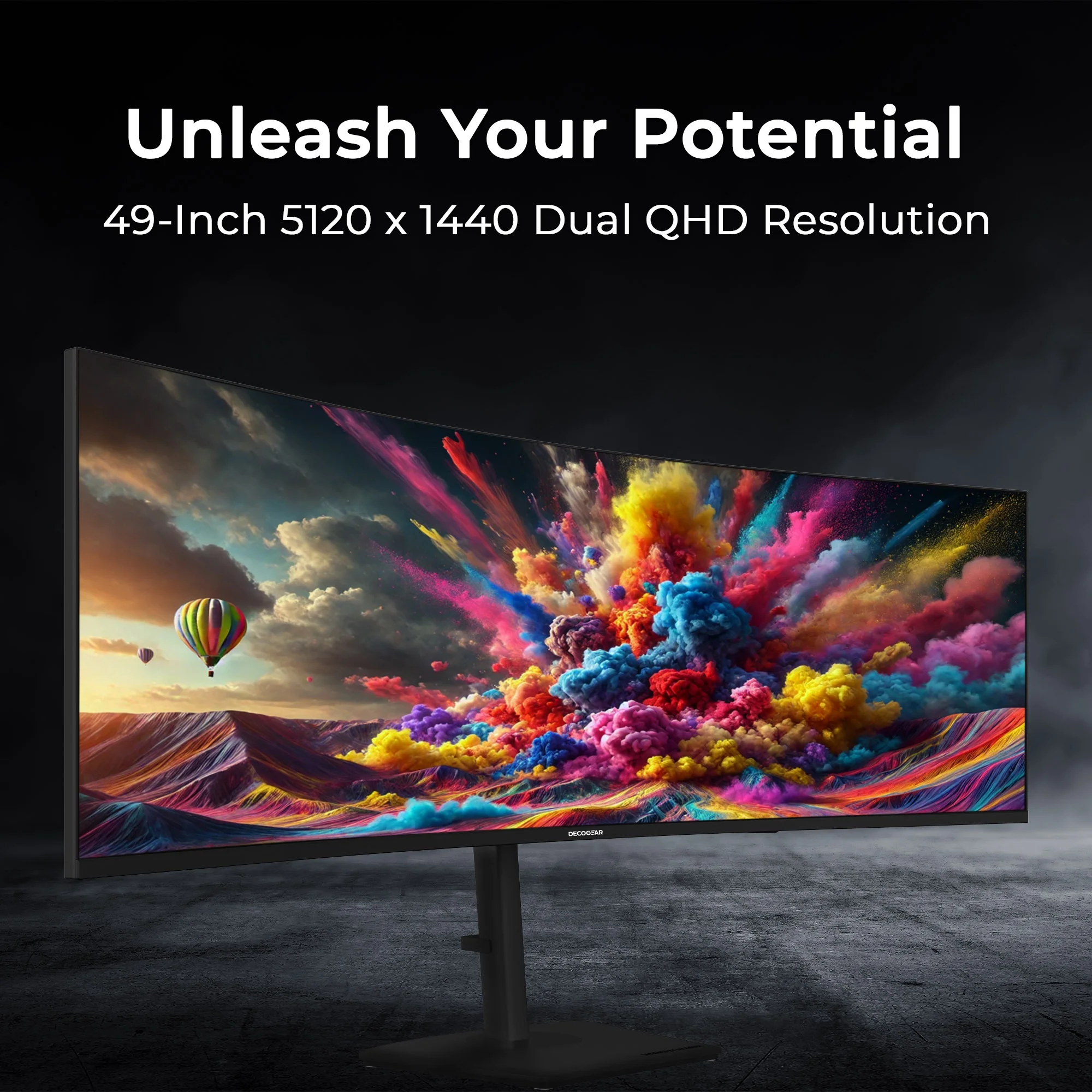 "Deco Gear 49"" 5K Curved Gaming Monitor, 120 Hz, 101% NTSC, 100% sRGB, Adjustable Stand"