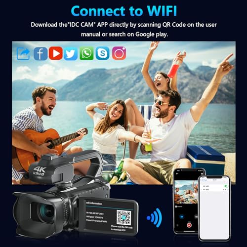 VETEK Camcorders Video Camera 4K, Video Camera Auto Focus Vlogging Camera for YouTube 64MP 60FPS 4 Inch Touch Screen 18X Digital Zoom with WiFi
