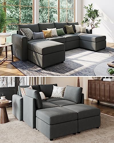 LINSY HOME Modular Sectional Sofa, Convertible U Shaped Sofa Couch with Storage, Memory Foam, Modular Sectionals with Ottomans