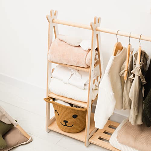 Montessori Teepee Style Clothing Rack Furniture for Toddler Wood Kids Playroom Natural Wooden Nursery Baby Neutral Room Storage Clothes Shelf Kids