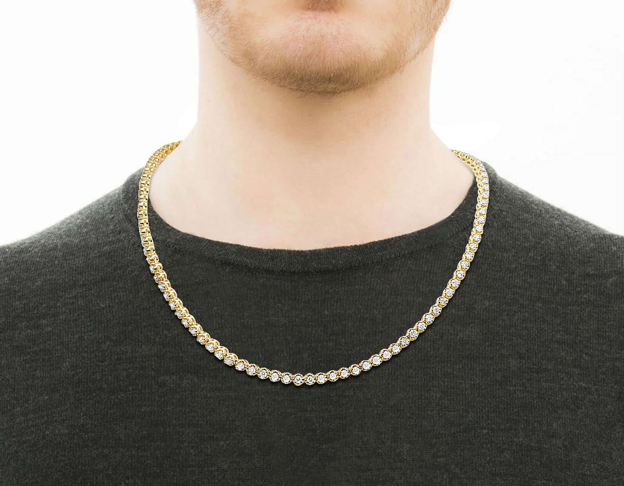 10K Yellow Gold Tennis Choker Toni Set Diamond Chain Necklace 4mm 21" 6.5CT