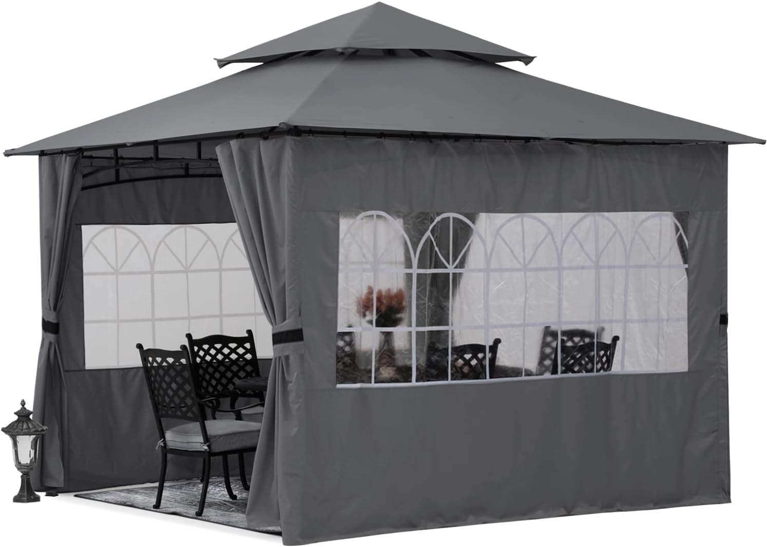 ABCCANOPY 10’x10’ Winter Gazebo with Sidewalls and Church Window for Patio,Lawn,Backyard and Garden(Khaki)