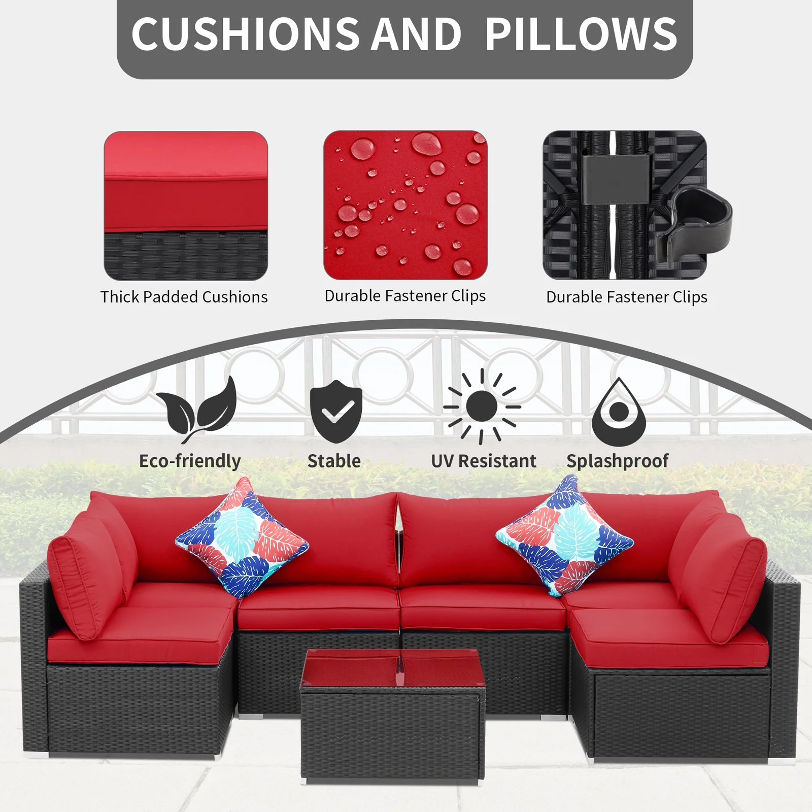 Ainfox 7 Pcs Outdoor Patio Furniture Sofa Set on Sale,Red