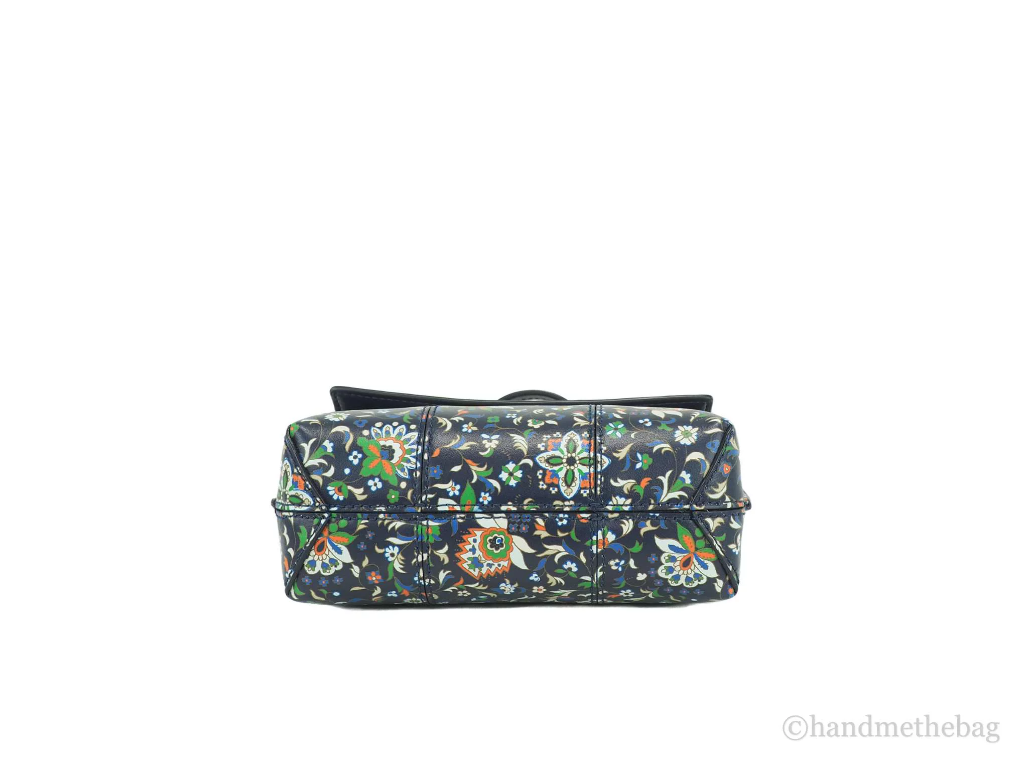 Tory Burch (66281) Block T Navy Floral Leather Mini Satchel Crossbody Handbag