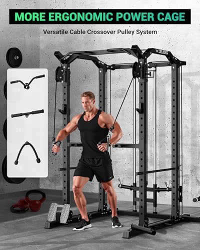 C11 Multi-Function Power Rack, 2000 lbs Power Cage with Adjustable Cable Crossover System and More Training Attachment