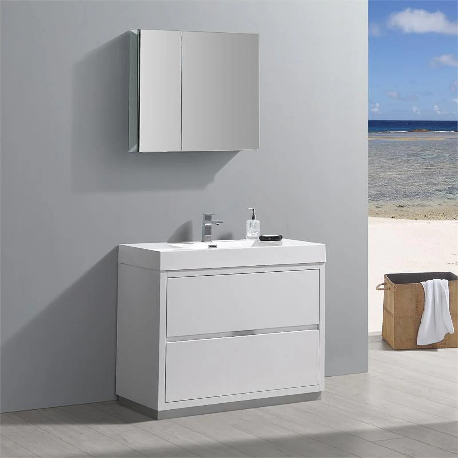 Fresca Valencia 40" Wood Bathroom Vanity with Cabinet in Glossy White - Curated Treasures Market