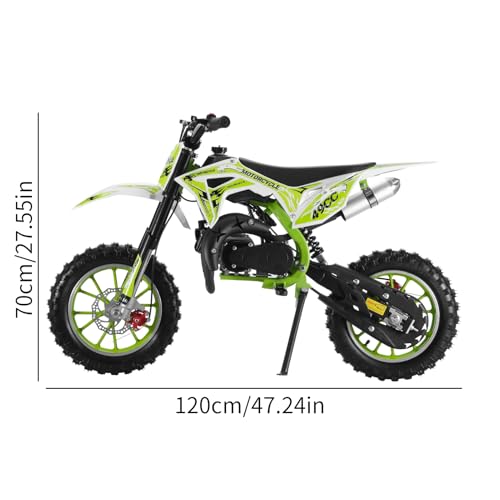 49cc Kids Dirt Bike, 2-Stroke Gas Powered Mini Motocross Motorcycle, Off-Road Dirtbike for Kids 5-14 with Front/Rear Disc Brakes, Shock Absorption