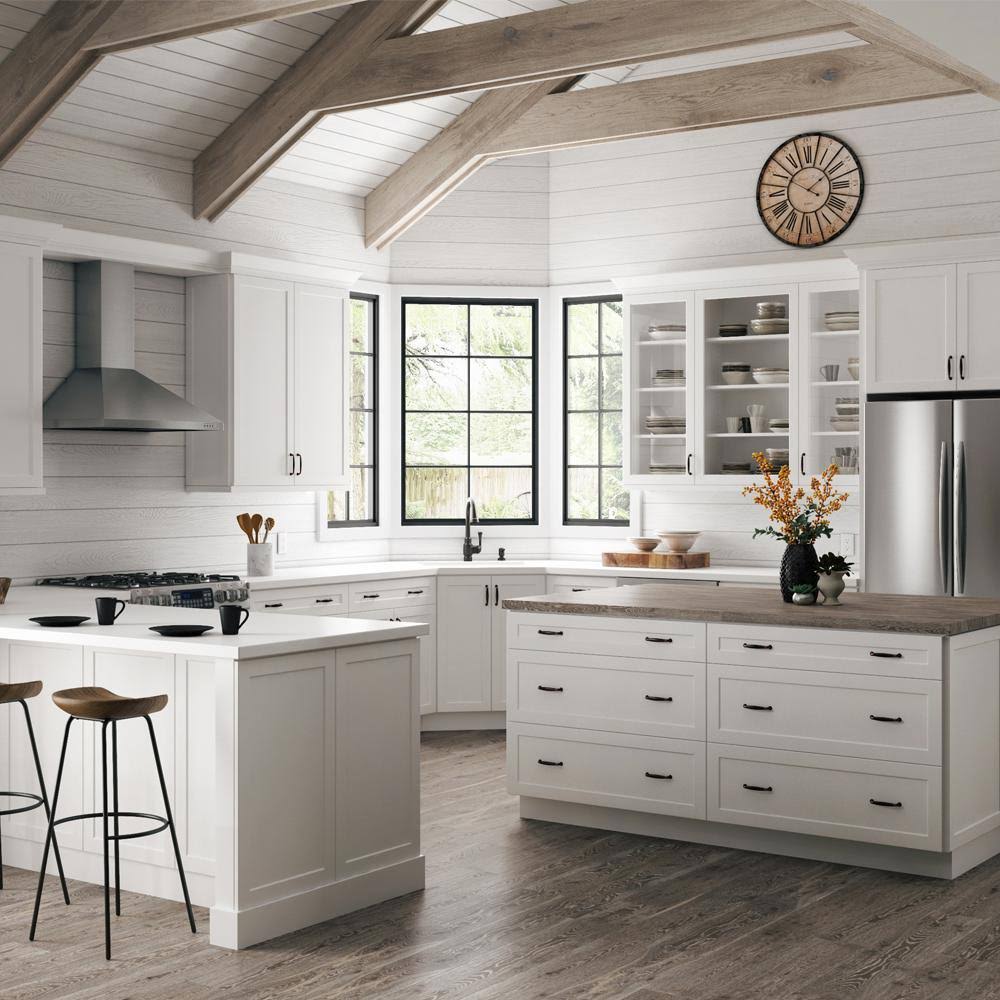 Hampton Bay Designer Series Melvern Assembled 36x34.5x23.75 in. Sink Base Kitchen Cabinet in White