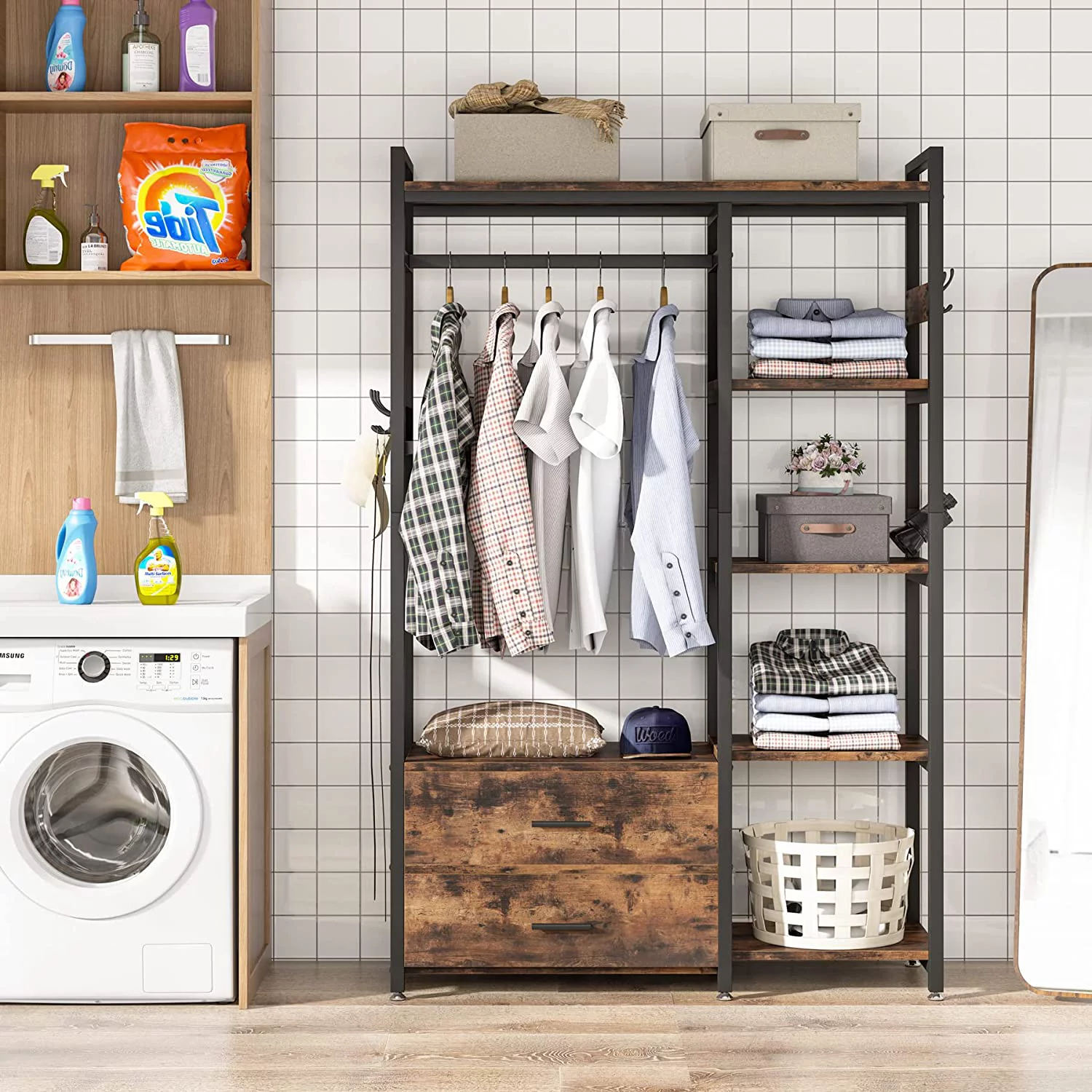 Tribesigns Freestanding Closet Organizer, Clothes Rack with Drawers and Shelves
