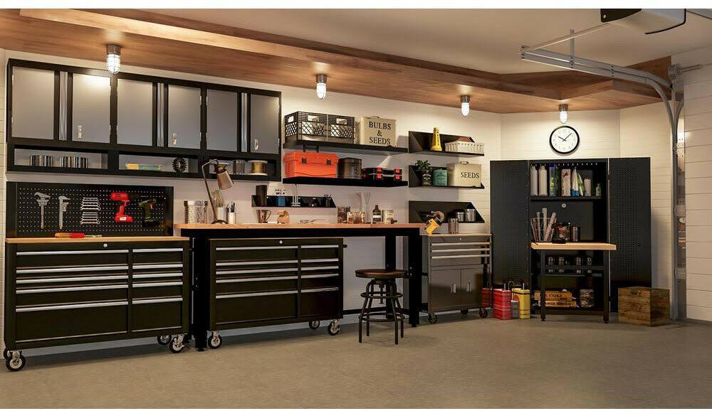 Husky 26 in. H x 30 in. W x 12 in. D Deluxe Steel Garage Wall Cabinet in Black/Grey