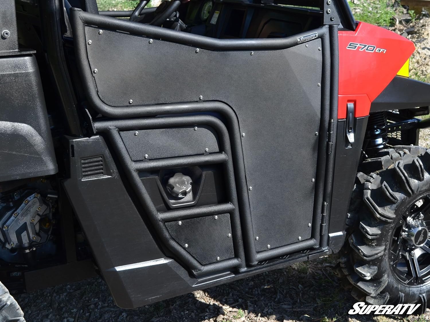 SuperATV Aluminum Half Doors for 2015+ Polaris Ranger Midsize 570 / ETX/EV | Two Front Doors | Powder Coated Black | Made with Lightweight