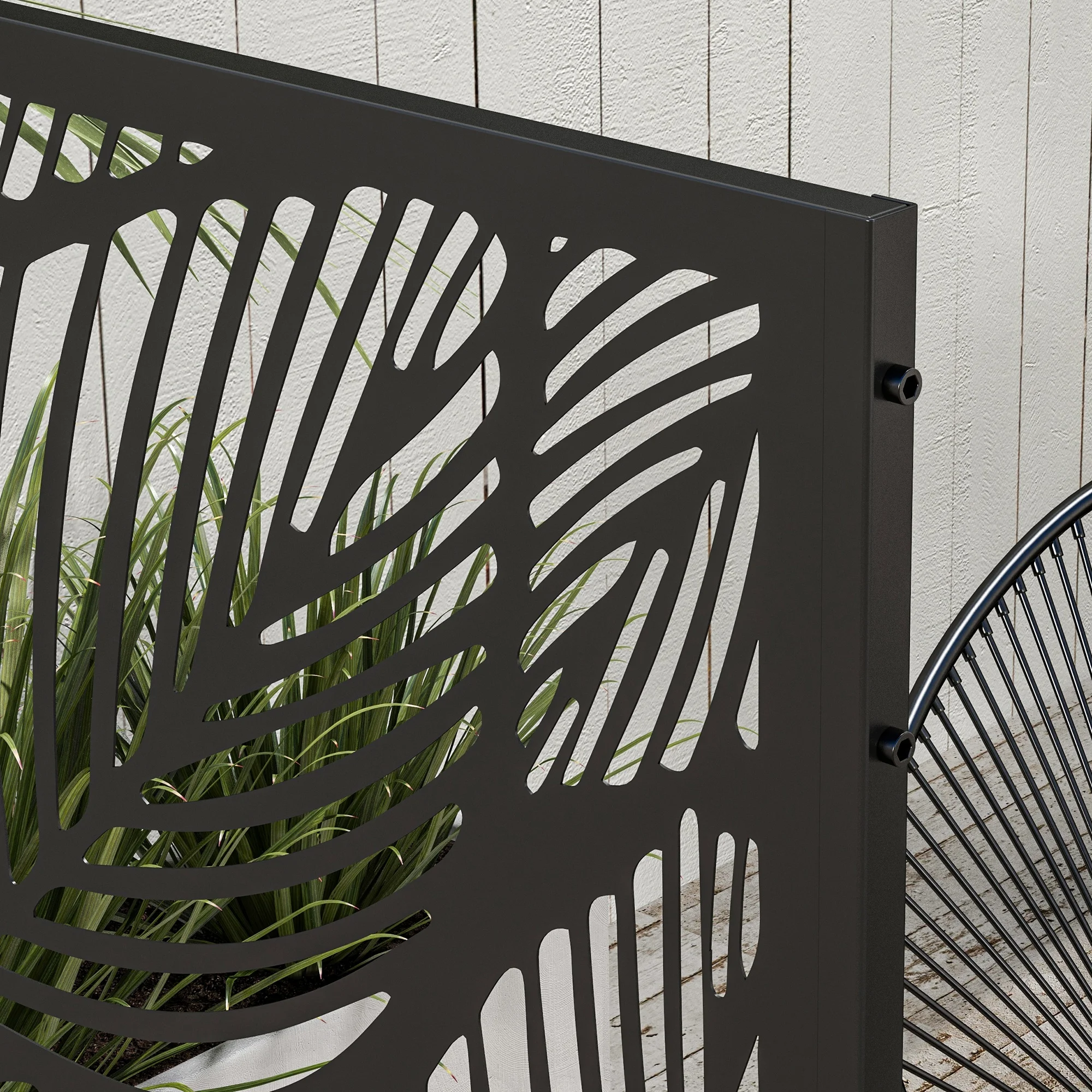 Outsunny Metal Privacy Screen 6.5' Outdoor Divider Leaf Motif, Black