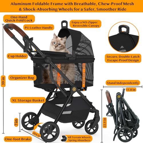 PAWZIDEA Dog Stroller for Large Dogs, Pet Stroller with Detachable Carrier for Portable Dog Crate for Car Seat, Foldable Dogs Jogger Strollers
