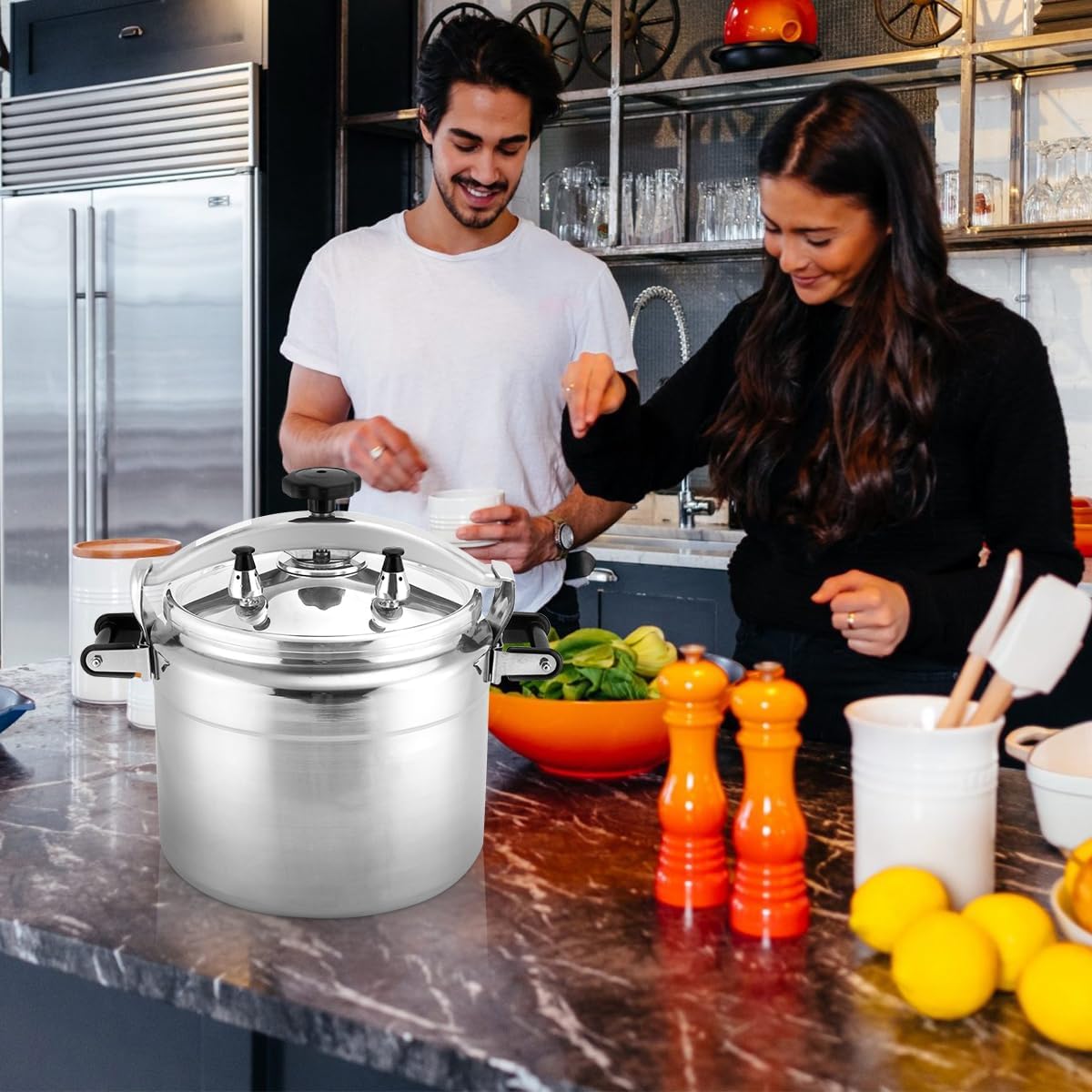 BreeRainz 26 Quart Clamp On Pressure Cooker, Aluminum Pressure Cooker w/Ultra Safe Clamp Bar Locking System