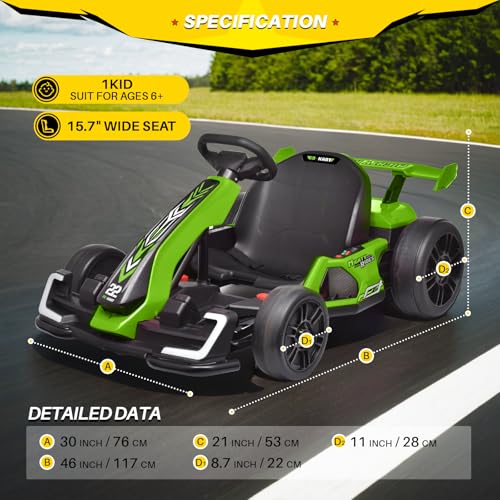 Blitzshark 24V Kids Go Kart 300W Powerful Drift Kart Electric Pedal Kart Outdoor Race Toy, with 2X150W Strong Motor, 7AH Big Battery