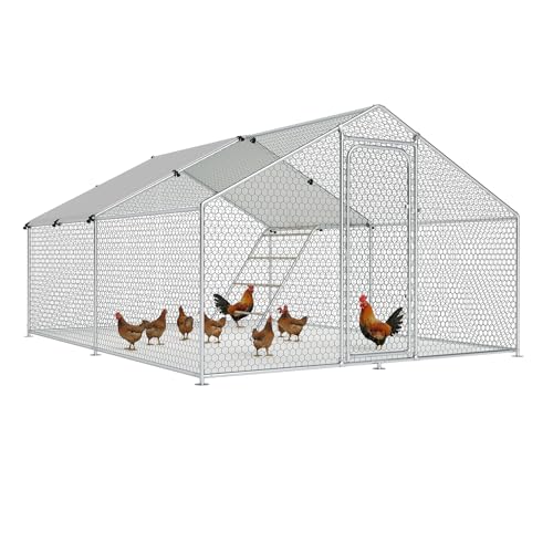 Chicken Coop Poultry Cage Large Metal Hen Run with Water-Resident Cover for Rabbit Duck House Outdoor Walk-in Chicken Pen for Yard