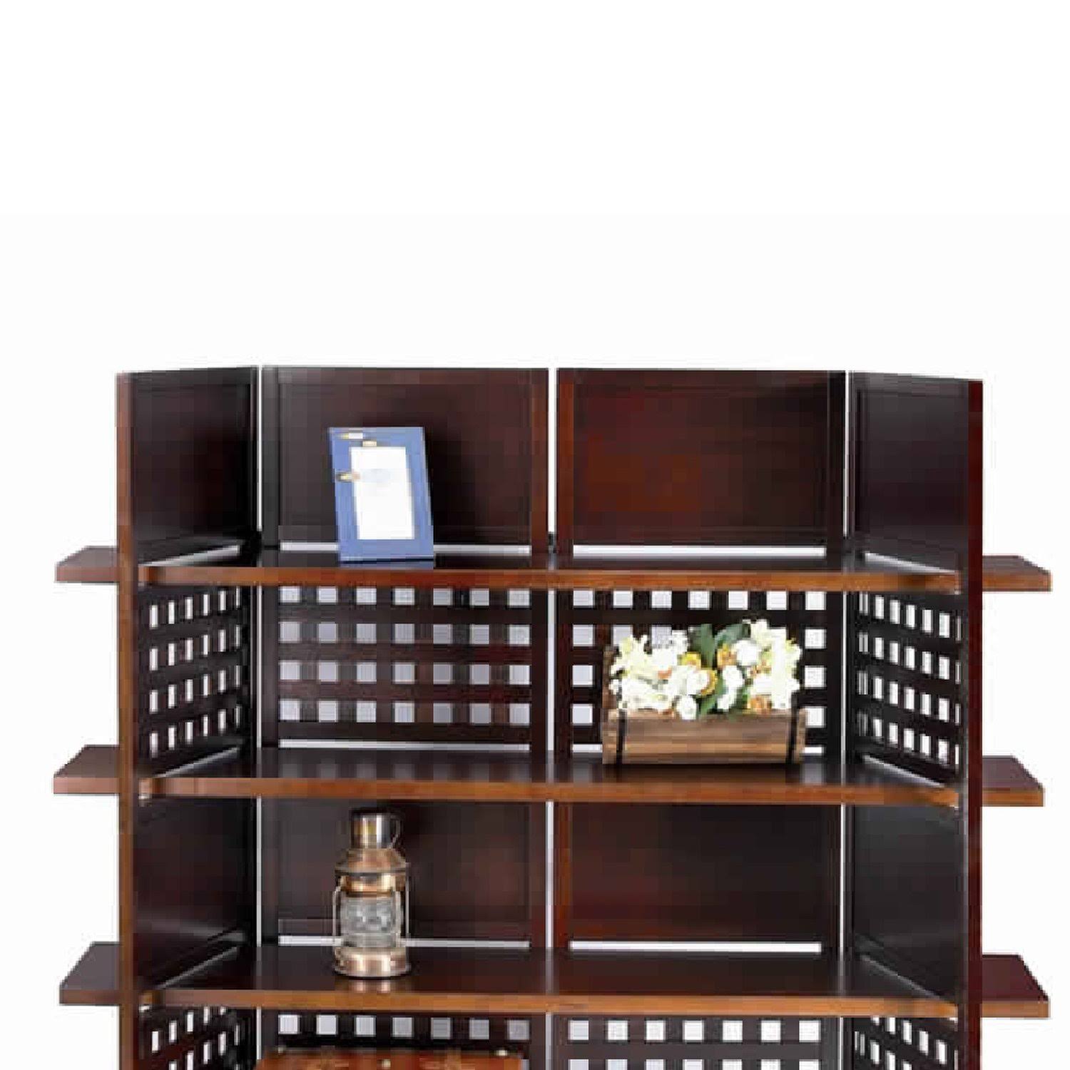 4 Shelf Wooden Bookcase Room Divider with Cutout Design Brown BM96007