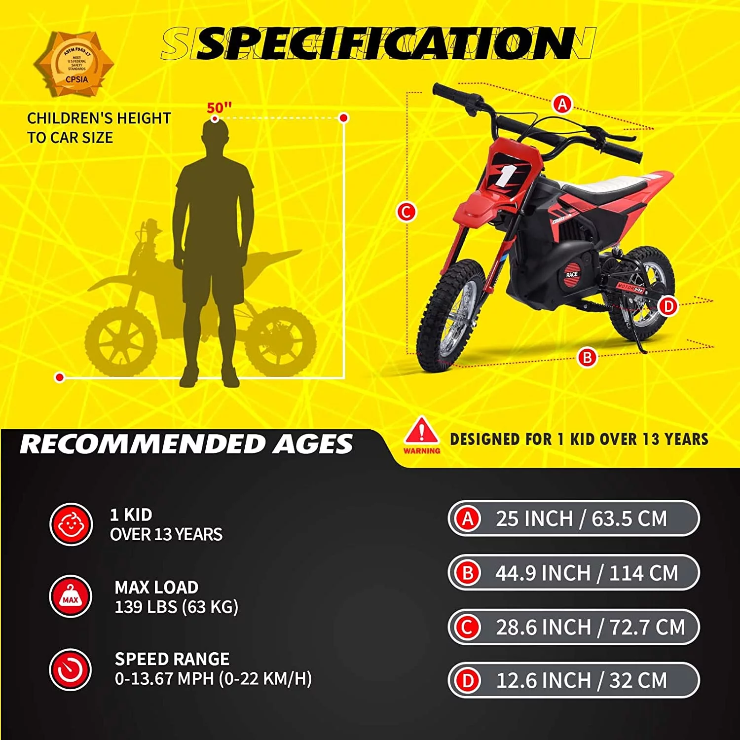 Blitzshark 24V Kids Electric Dirt Bike 250W off-Road Bike for Ages 13+, with Rubber Tire, Suspension & Leather Seat