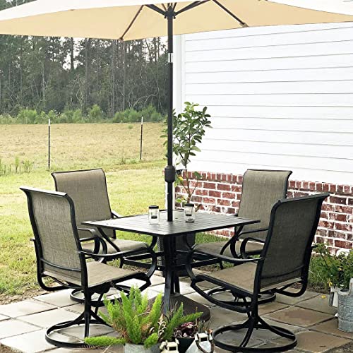 PHI VILLA 5 PCS Outdoor Patio Dining Set with Swivel Dining Chairs (Blue) and 37"x 37" Metal Steel Dining Table(1.57" Umbrella Hole)