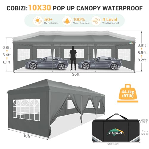 COBIZI 10x10 Pop up Canopy Tent Protable Canopy Tent with 4 Sidewalls Waterproof Commercial Instant Shelter for Parties, Wedding