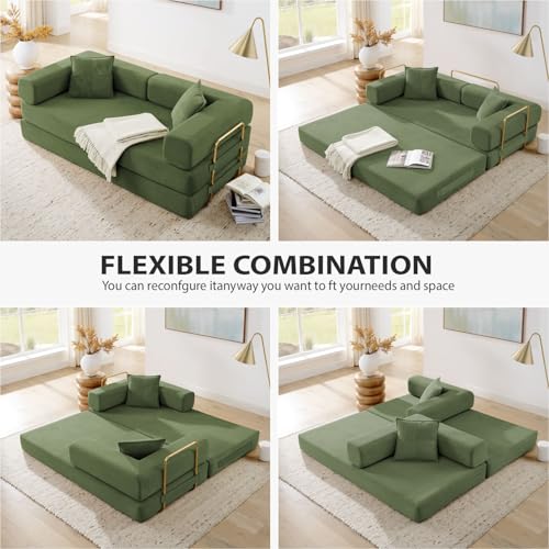 4-in-1 Folding Convertible Sofa Bed, 78 Inch Boneless Couch with Fixed-Shape Frame, Corduroy Loveseat Sleeper with Pull Out Bed