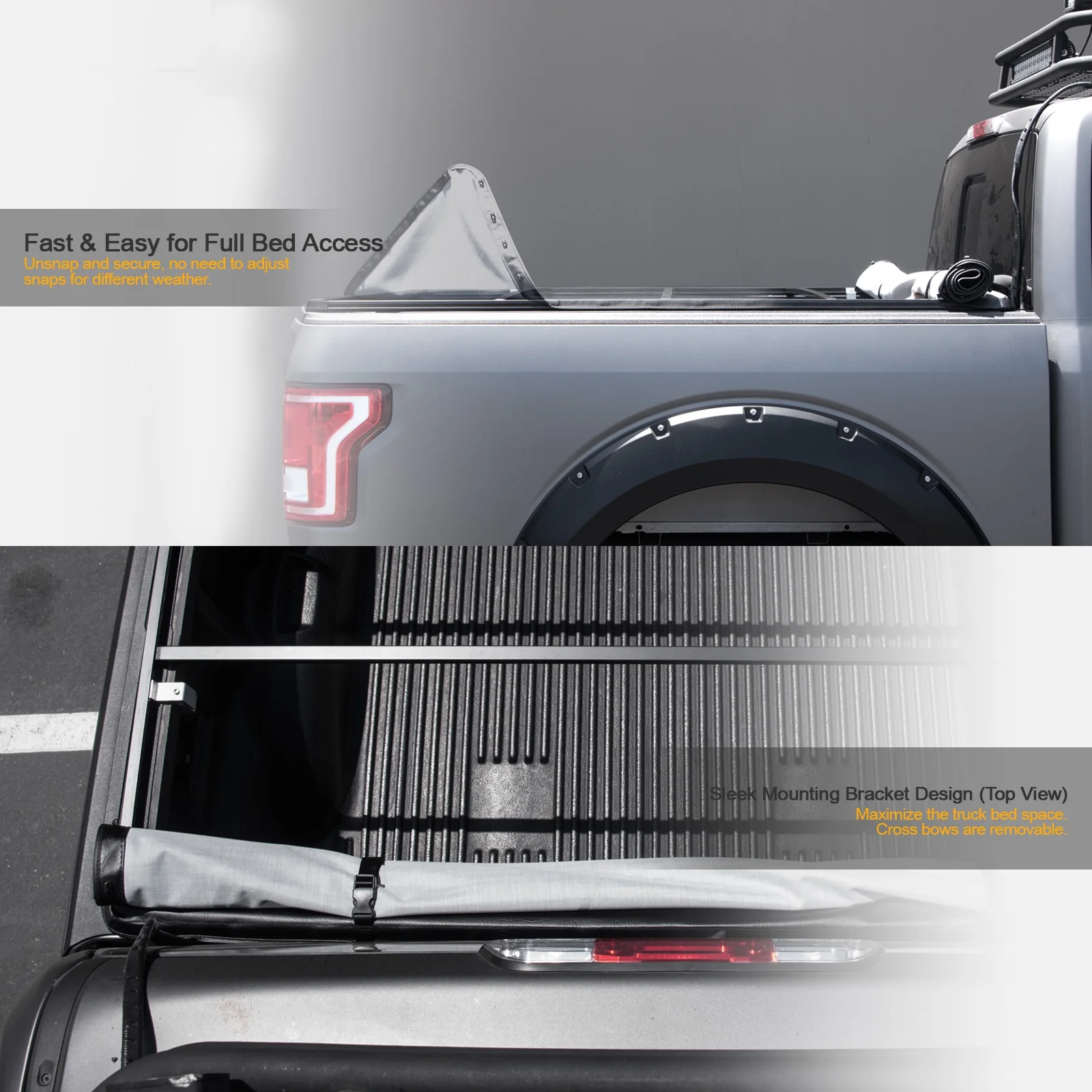 Stehlen 714937188440 Hidden Snap Tonneau Cover - Black For 2014-2018 Chevy Silverado / GMC Sierra 1500 5.8 Feet ( 68" ) Short Bed