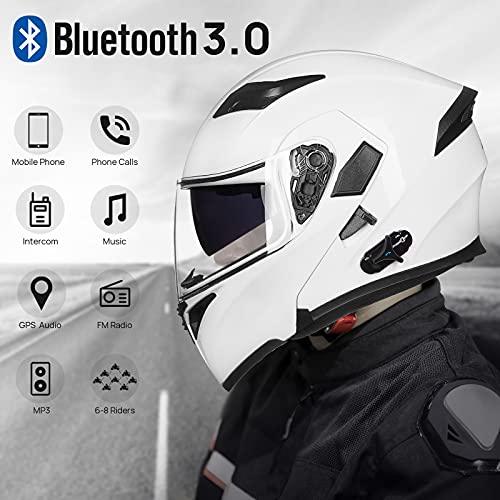 ILM Bluetooth Motorcycle Helmet Modular Flip up Full Face Dual Visor Mp3 Intercom FM Radio DOT Model 902BT(Matte Black, Large)