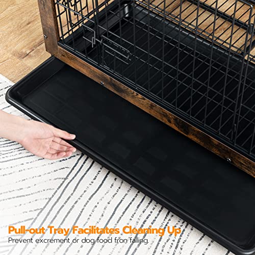 HOOBRO Dog Crate Furniture, 38.6" Large Dog Kennel Indoor, Wooden Cage with Pull-Out Tray