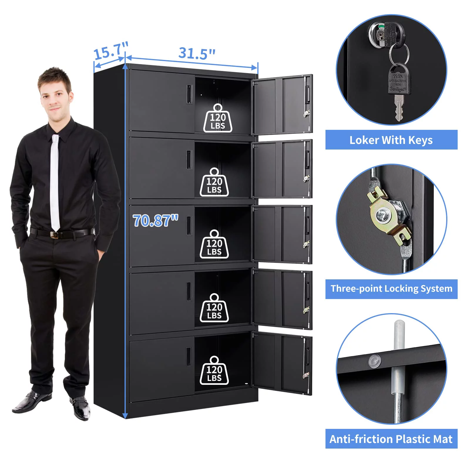 STANI STANI Metal Storage Cabinet with Lock - 71" Garage Storage Cabinet with 10 Locking Doors, Black Steel Lockable Tool Cabinet for Office,Home