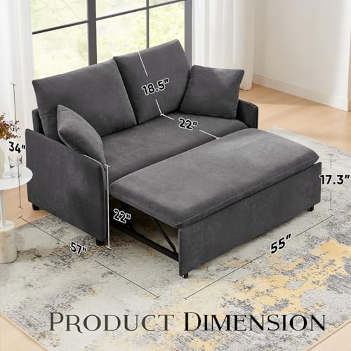 55" 3-in-1 Convertible Sleeper Sofa Bed with Adjustable Backrest - Soft Chenille Futon Couch for Living Room, Office & Apartment, Beige