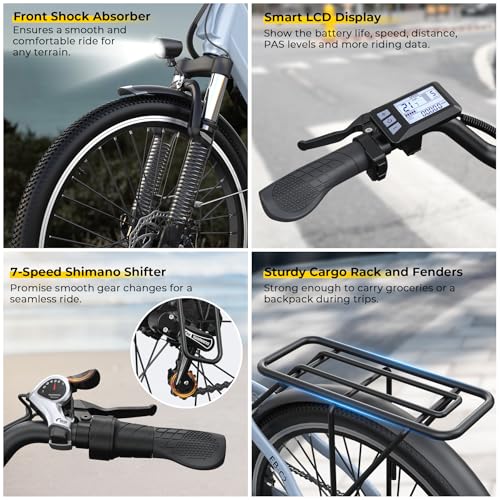 Electric Bike for Adults, 1000W Peak Ebike, 50Miles 21.7MPH Step Thru Electric Bicycle, 26" Commuter E Bikes with 48V Built-in Removable Battery
